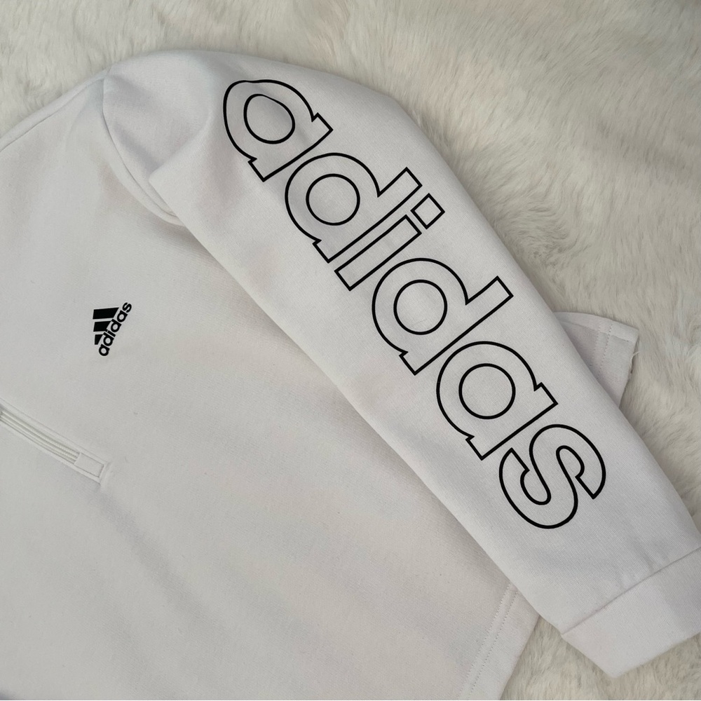adidas White Half-Zip Sweatshirt with Sleeve Logo - Picture 4 of 11